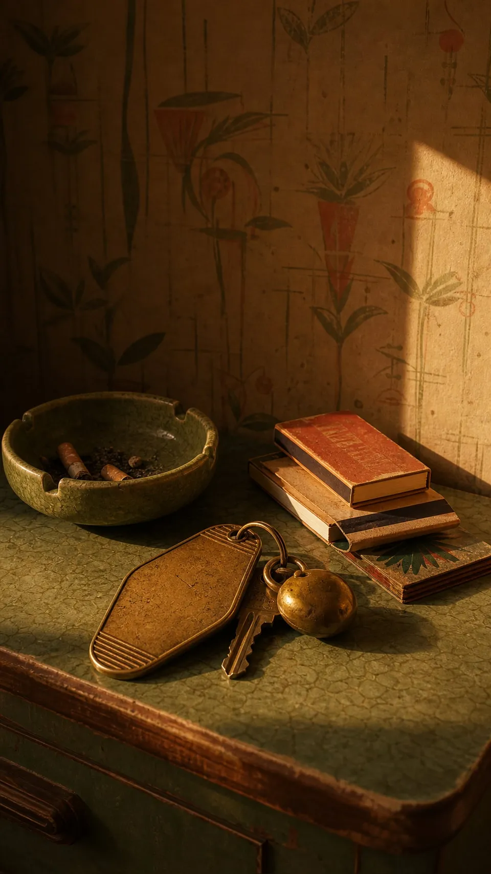 Retro Vintage Motel Room Brass Beside Matchbooks 124 - for wall decoration | AI Wallpaper
