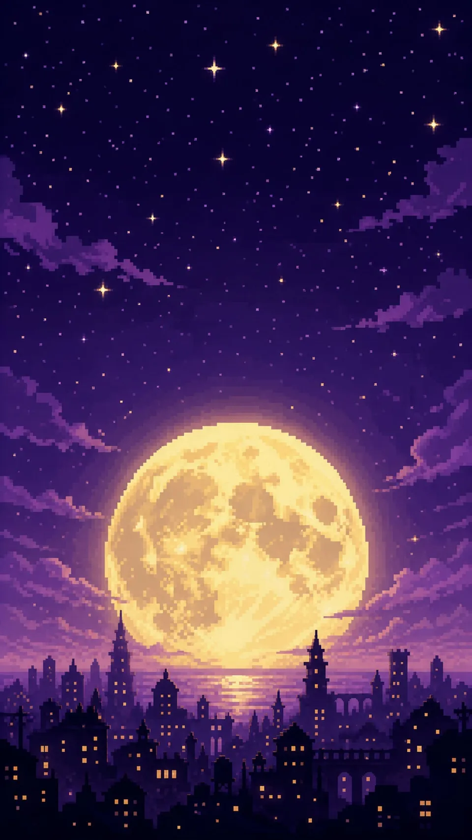 Pixel Art Night Scene Giant Pixel Moon 115 - for wall decoration | AI Wallpaper