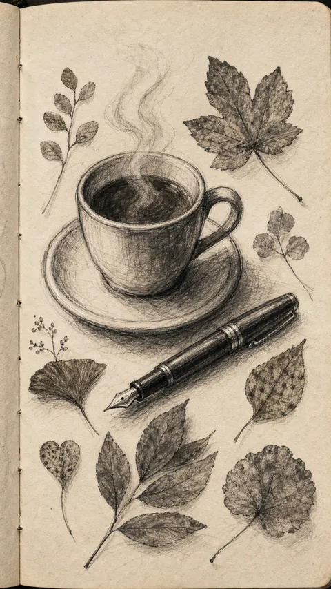 Hand Drawn Open Sketchbook Page Charcoal Pencil