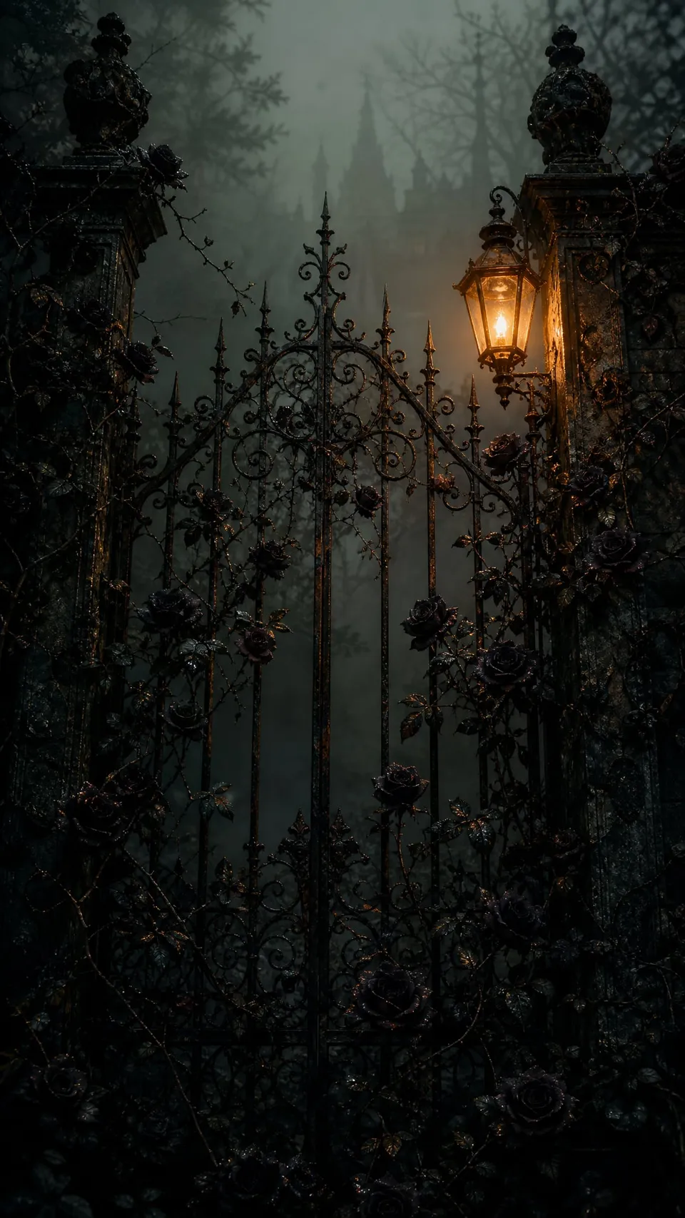 Gothic Ornate Wrought Iron Gate Entwined Black 067 - for wall decoration | AI Wallpaper