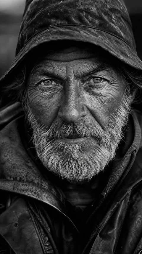 Black and White Portrait Elderly Fisherman