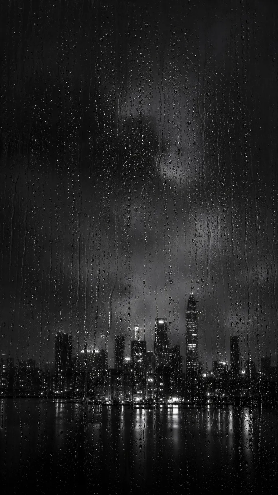 Noir Rain Streaked Window Overlooking Blurred Monochrome 112 - for wall decoration | AI Wallpaper
