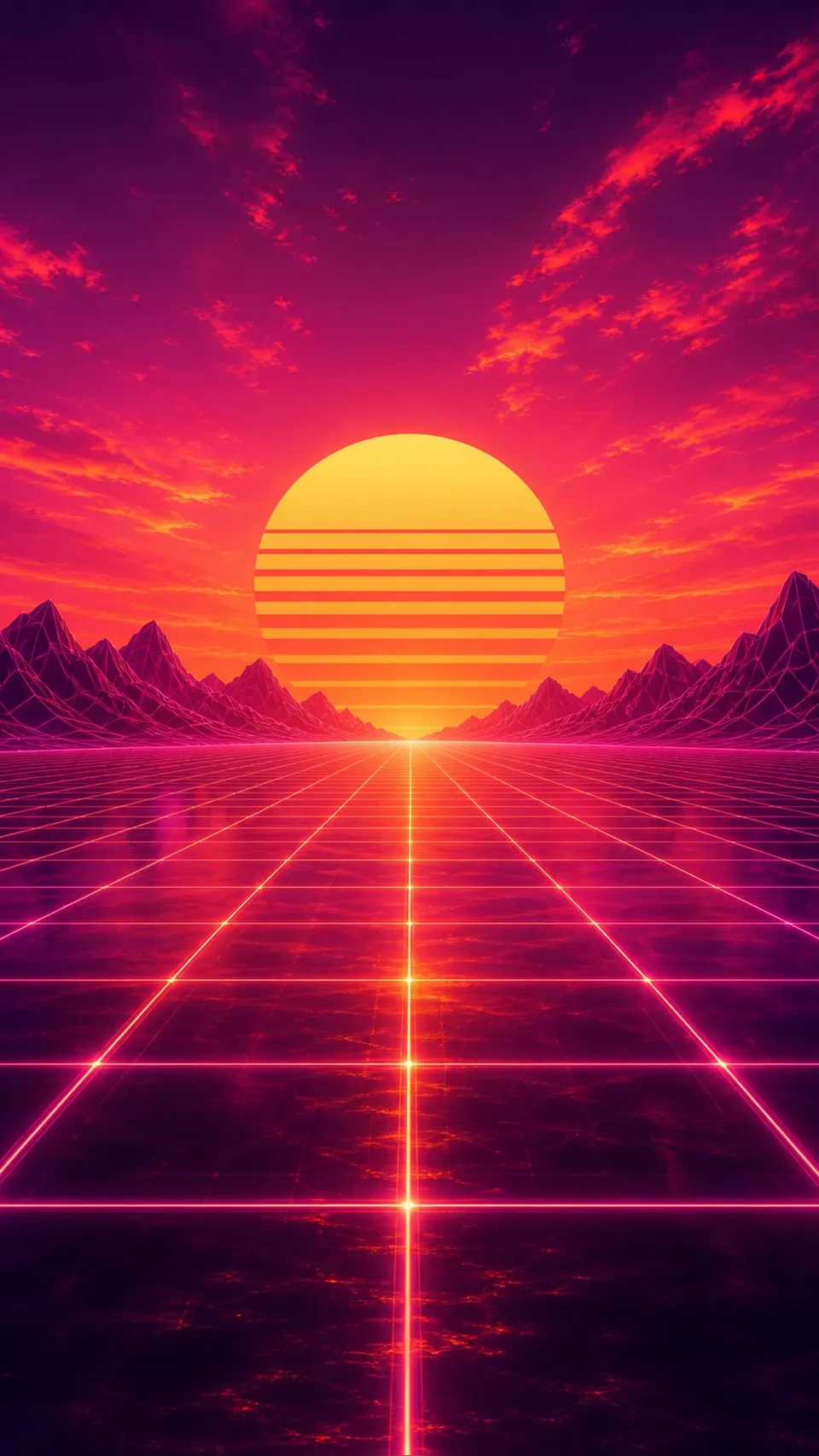 Retro Futurism Retro Futuristic Chrome Grid Landscape Stretching 118 - for wall decoration | AI Wallpaper