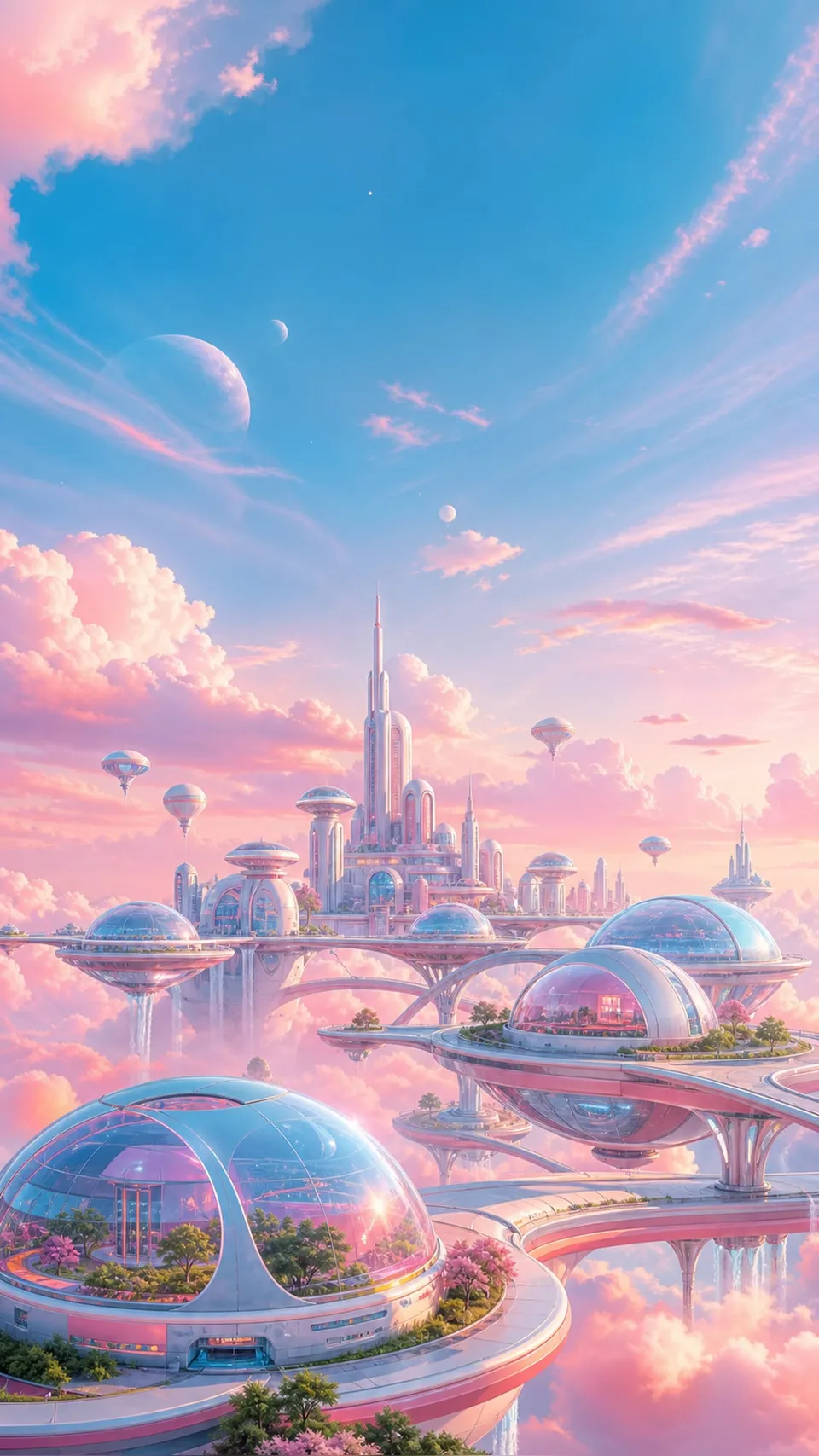 Retro Futurism Retro Futuristic Floating City Pastel Domes 121 - for wall decoration | AI Wallpaper