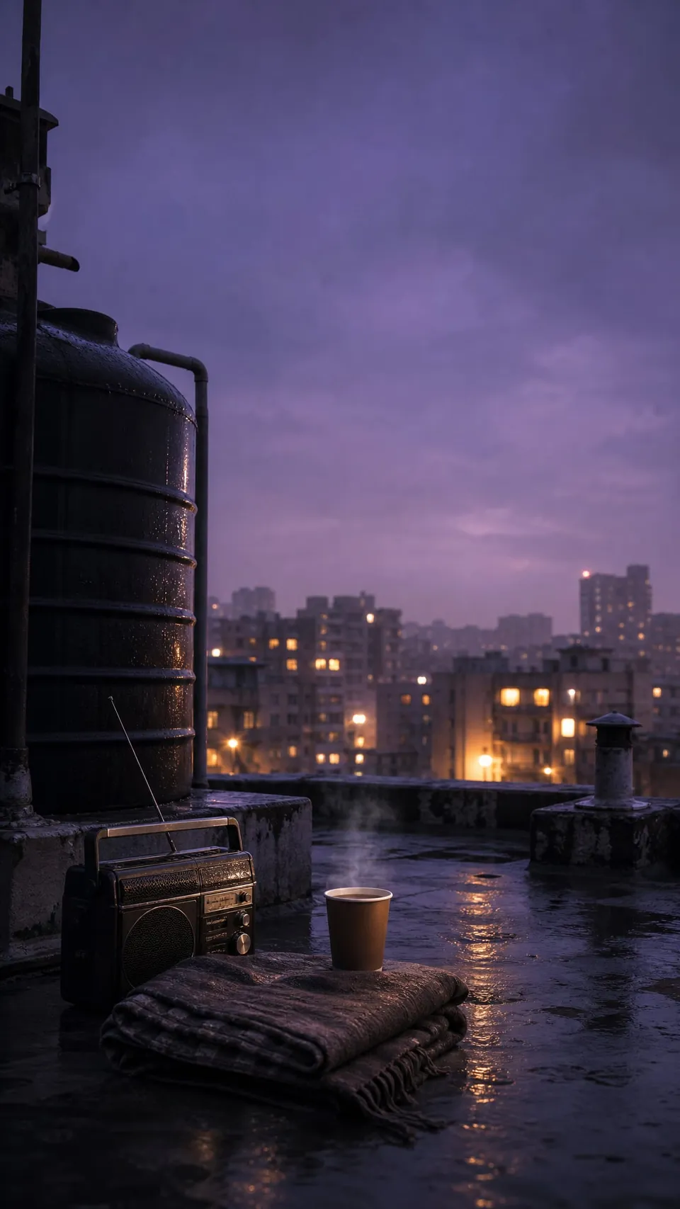 Lofi Rooftop Water Tank Corner After 089 - for music promotion | AI Wallpaper