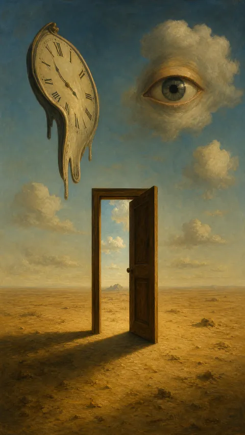 Surrealist Solitary Wooden Door Endless Sunlit