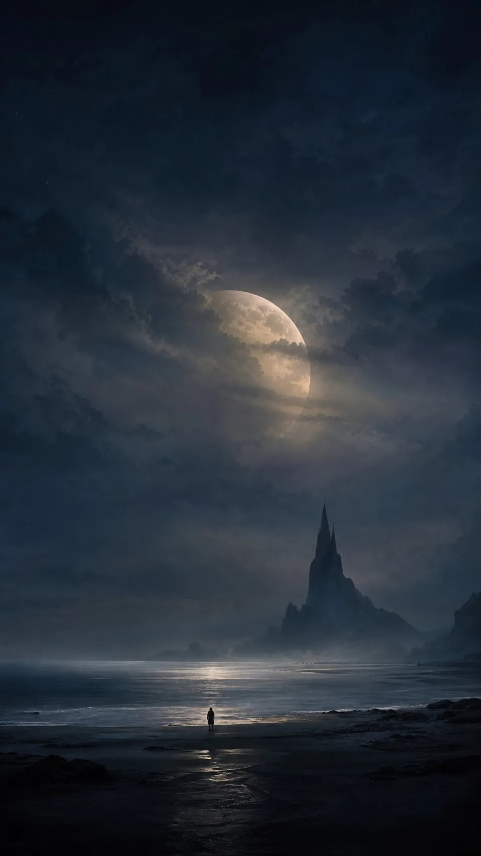 Surrealist Dark Fantasy Landscape Moon Night Dark Fantasy - for wall decoration | AI Wallpaper