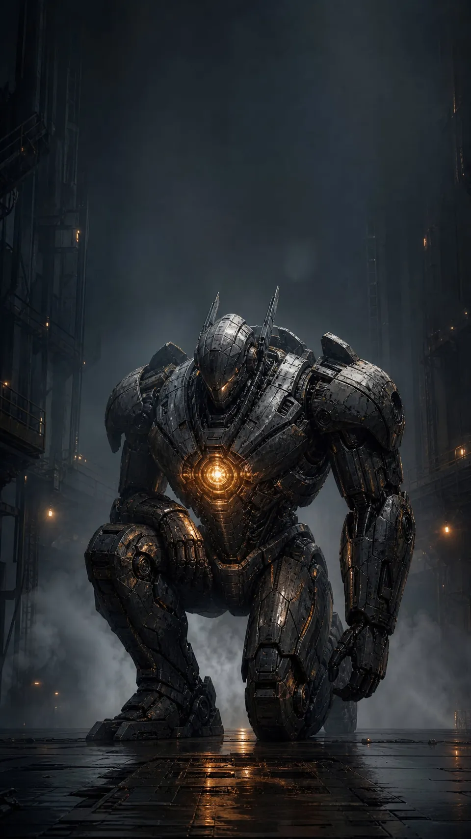 Mecha Towering Armored Mech Kneeling Misty 098 - for wall decoration | AI Wallpaper
