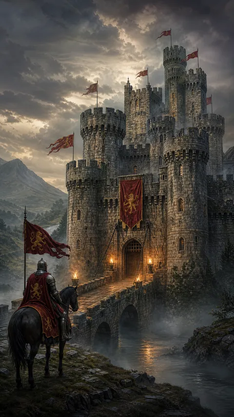 Medieval Weathered Stone Castle Towers